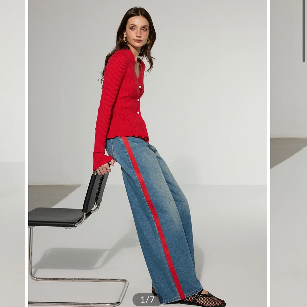 Commense Contract side Striped wide leg jeans